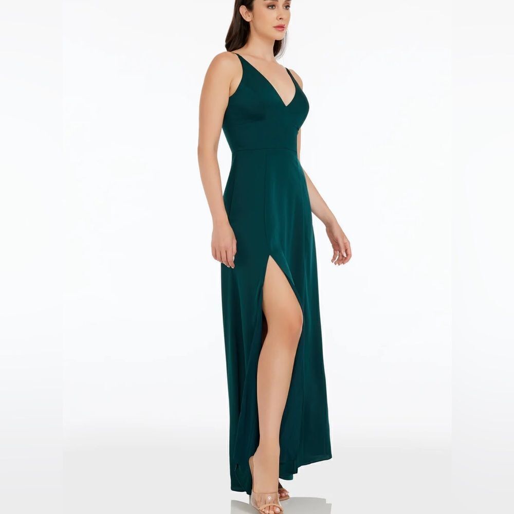 NWT Dress the Population Parker Gown in pine womens size xxs with side slit - Picture 2 of 12